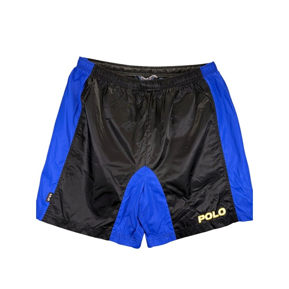 Vintage Polo Sport Ralph Lauren Nylon Swim Trunks Shorts Black Blue Size XL 90s